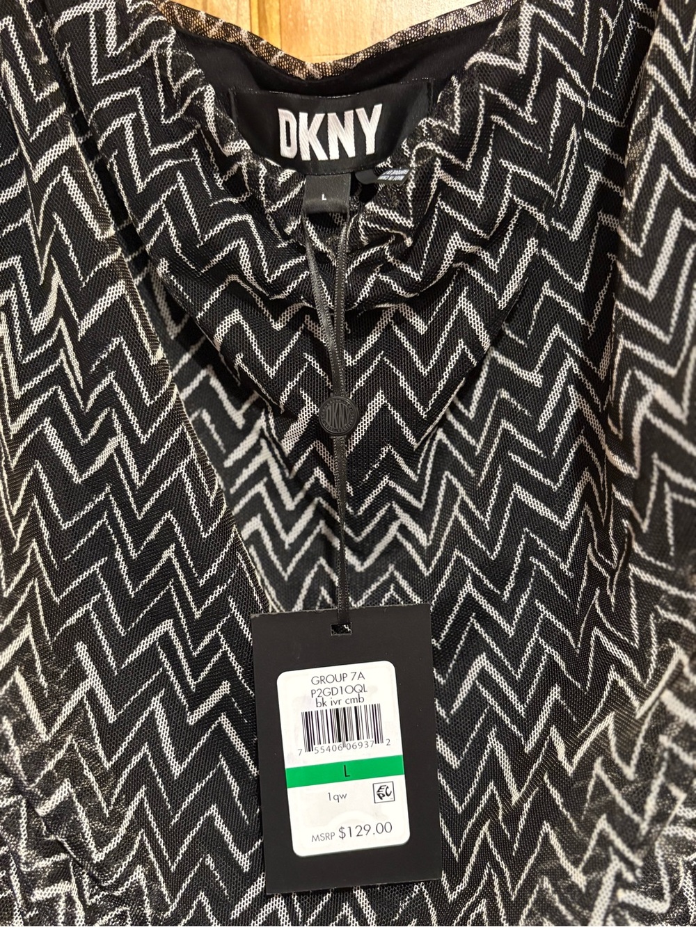 DKNY Black and White Zigzag Midi Slip Dress - Picture 2 of 3